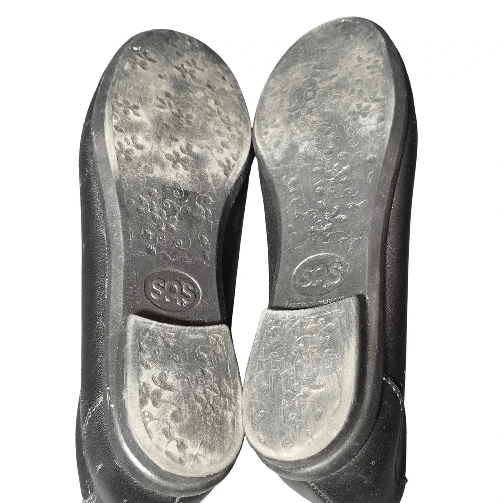 SAS Scenic Black Leather Ballet Flats Womens 6.5 N Narrow‎ Made in USA D7 938857